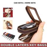 Double Layers Car Keys Bag Home Keys Holder PU Leather Storage Organizer Wallet Key Pouch