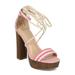 Women Canvas Stripe Rope Open Toe Ankle Wrap Platform Chunky Heel Sandal 18180