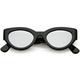 Bold Wide Arms Thick Frame Cat Eye Sunglasses Flat Oval Mirrored Lens 49mm (Shiny Black / Silver Mirror)