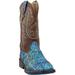 Roper Glitter Aztec Square Toe Kids Girls Western Cowboy Boots Mid Calf - Blue