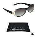 Sunglass Monster Reading Sunglasses for Women. Black Frame with Gold Metal Accent with Rhinestones. LIGHT Grey Tinted. NOT BIFOCAL