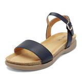 DREAM PAIRS Women's Summer Sandals Open Toe Ankle Strap Buckle Flat Sandals NAVY LUNNA size 10