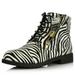 DailyShoes Women's Ankle Boots Combat Boot Low Heel Lace Up Zipper Pocket Dress Mid Bootie Comfy Fall Short Exclusive Credit Card Susan-01 Zebra Pu 7