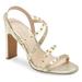 Cecelia New York Vanessa Studded Sandal Gold Clear Open Toe High Pump (9, GOLD)