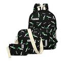 Teens School Backpack Set Canvas Girls School Bags, Bookbags Set of 3 (Noctilucent, Black)