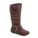 Bank-81 Women's Fashion Zipper Big Buckle Slouch Casual Flat Heel Mid Calf Round Toe Boots