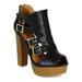 New Women Qupid Enclose85 Leatherette Buckle Cut Out Chunky Heel Platform Bootie