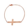 Stainless Steel Rose Gold-Tone Religious Cross Link Chain Bracelet