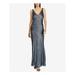 RALPH LAUREN Womens Navy Metallic Flowing Gown Sleeveless V Neck Full-Length Evening Dress Size: 16