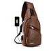 Men's Leather Sling Bag, EEEkit Chest Shoulder Backpack, Water waterproof Crossbody Bag with USB Charging Port for Travel, Hiking, Cycling, Black/Brown