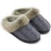 Women's Soft Yarn Cable Knitted Slippers Memory Foam Anti-Skid Sole House Shoes w/Faux Fur Collar, Indoor & Outdoor, Size 5-6 US Men, Dark Gray