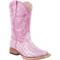 Roper Kids Girls Checkered Square Toe Western Cowboy Boots Mid Calf