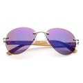 Newbee Fashion - Bamboo Arm Oversized Rimless Aviator Sunglasses with Flash Lens Bamboo Sunglasses for Men & Women