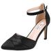 SheSole Women's Pointed Toe Mid High Heels Ankle Strap Satin Dress Pumps Shoes