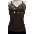 Women Stretch Beaded Sleeveless Camisole Top Size: L #LT21 Brown