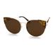 Womens Metal Rim Cat Eye Tip Round Retro Sunglasses Gold Tortoise Brown