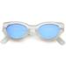 Bold Wide Arms Thick Frame Cat Eye Sunglasses Flat Oval Mirrored Lens 49mm (Matte Frost / Blue Mirror)