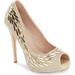 Lauren Lorraine Estelle Peep Toe Pump Gold Nude Rhitestone Peep Toe HIgh Heels