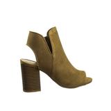 Taste18 by Bamboo, Asymmetrical Slit Perforated Chunky Block Heel Peep Toe Ankle Bootie (women)