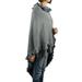 Luxury Women Ruffle Edge Poncho Knitted Shawl, Slate