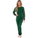 Oh Deer Buffalo Flannel One Piece Pajamas - Women's Union Suit Pajamas with Drop Seat Butt Flap by Silver Lilly (Green/Black Plaid, X-Small)