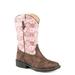 Roper Girls Kids Brown/Pink Faux Leather Floral Shine Cowboy Boots 3