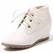 Women's Lace Up Oxford Wedge Booties Bootie Ankle Heels Boots Block Fashion Mid Shoes Wedding Party Dress Round Toe for Women Amanda-01 White Pu 11