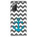 DistinctInk Clear Shockproof Hybrid Case for Galaxy Note 20 ULTRA (6.9 Screen) - TPU Bumper Acrylic Back Tempered Glass Screen Protector - Grey White Chevron Teal Anchor - Nautical Design