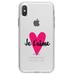 DistinctInk Clear Shockproof Hybrid Case for iPhone XR (6.1 Screen) - TPU Bumper Acrylic Back Tempered Glass Screen Protector - Je T Aime - Pink Heart