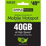 Simple Mobile $49.99 Hotspot 40GB Data 30 Day Plan Direct Top Up