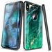 For iPhone Xs Case iPhone X with Tempered Glass Screen Protector Ultra Slim Thin Glossy Stylish Gold Glitter Marble Design Phone Cover - Emerald