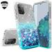 Cute Phone Case for Galaxy A72 5G Case w[Tempereded Glass] Liquid Glitter Bling Diamond Bumper Girls Women for Samsung Galaxy A72 5G - Clear/Aqua