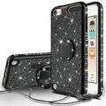 Apple iPod Touch 5/6th Generation Case Glitter Cute Phone Case Kickstand Bling Diamond Rhinestone Bumper Ring Stand Protective Pink Girl Women for iPod 6/5 Case - Black