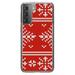 DistinctInk Clear Shockproof Hybrid Case for Galaxy S21+ PLUS 5G (6.7 Screen) - TPU Bumper Acrylic Back Tempered Glass Screen Protector - Red White Ugly Christmas Sweater - Christmas All Year