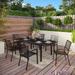 Seats up to 6/8 Outdoor Patio Dining Set, 6/8 Metal Stackable Chairs, 1 Rectangular Expandable Table