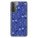 DistinctInk Clear Shockproof Hybrid Case for Galaxy S21 5G (6.2 Screen) - TPU Bumper Acrylic Back Tempered Glass Screen Protector - Dark Blue White Floral