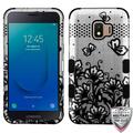 Samsung Galaxy J2 Core (J260) Galaxy J2 Phone Case Tuff Hybrid Shockproof Impact Rugged Rubber Dual Layer Hard TPU Protective Cover Rubberized Lace Flower Black Case for Samsung Galaxy J2 Core J2