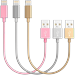 Chargers Short Nylon Braided Fast Charging Cord Data Sync Short Cable USB Powered Compatible with Apple iPhone iPod Mobile Digital Device Charging Station Pink Grey Gold 10-inch Pack of 3