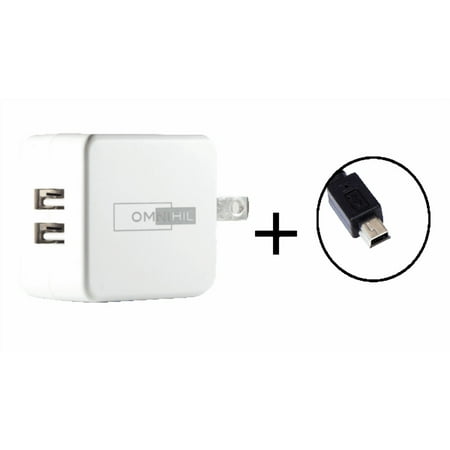 [UL Listed] OMNIHIL 2-Port Wall Charger+5FT-MINI-USB Cable Compatible with Zoom H1