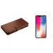 MyJacket Synthetic PU Leather Magnetic Flip Cover Wallet Case (Brown) with Bubble-Free Tempered Glass Screen Protector and Atom Cloth for iPhone XS Max