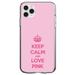 DistinctInk Clear Shockproof Hybrid Case for iPhone 12 / 12 PRO (6.1 Screen) - TPU Bumper Acrylic Back Tempered Glass Screen Protector - Keep Calm and Love Pink