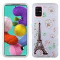 Samsung Galaxy A51 Phone Case Semi Transparent Frosted Hybrid Armor Three Layers Drop-Proof [Military-Grade] Rubberized Silicone TPU Frame Rugged Cover [Eiffel Tower] for Samsung Galaxy A51 [2020]