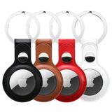 4-Pack Combo: Nakedcellphone Vegan Leather Series Compatible with Apple AirTags Key Ring Skin Case Cover Holder Keychain - Black Brown Red White