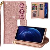 iPhone 6 Plus Case iPhone 6s Plus Case Allytech Bling Design PU Leather Kickstand Folio Flip Cards Slots Shockproof Magnetic Closure Wallet Case Cover for Apple iPhone 6S Plus/ iPhone 6 Plus Rosegold