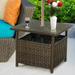 Costway Brown Rattan Wicker Steel Side Table Outdoor Furniture Deck - 22.0"x22.0"x18.5"