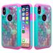 iPhone Xs/X Case iPhone Xs/X [Shock Absorption/] Damond Crystal Hybrid Dual Layer Armor Defender Protective Case Cover for iPhone Xs/X Teal Flower