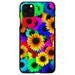 DistinctInk Case for iPhone 12/12 PRO (6.1 Screen) - Custom Ultra Slim Thin Hard Black Plastic Cover - Red Green Yellow Sunflowers