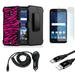 Alcatel Raven LTE | Verso | IdealXCITE | CAMEOX - Bundle: Shockproof Kickstand Belt Holster Case - (Pink Zebra) Glass Screen Protector 2 100 mAh Output Car Charger Micro USB Cable Atom Cloth