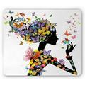 Butterflies Mouse Pad Girl Fashion Flowers with Butterflies Ornamental Floral Foliage Nature Forest Rectangle Non-Slip Rubber Mousepad Multicolor by Ambesonne