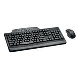 Kensington Pro Fit Media Wireless Desktop Set USB Wireless RF Keyboard - English French - Black - USB Wireless RF Mouse - Optical - Scroll Wheel - Black - Right-handed Only (PC)